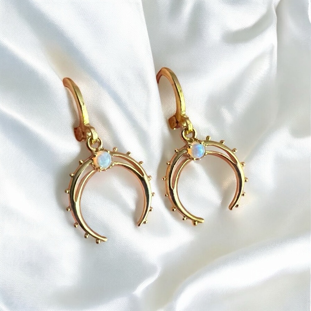 opal horn huggie hoop earrings